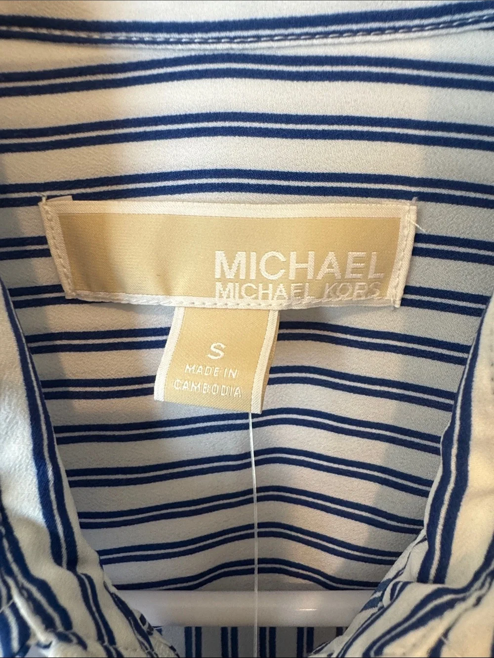 Michael Kors Blue and White Striped Zip-Front Blouse